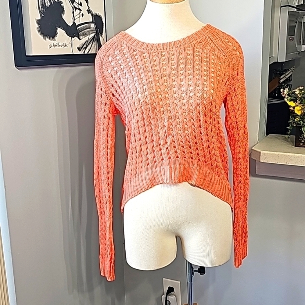 ROCK & REPUBLIC, Coral open knit high low sweater size small.
